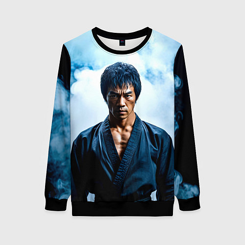 Женский свитшот Брюс Ли в дыму / 3D-Черный – фото 1