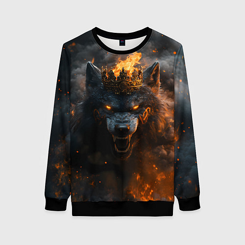Женский свитшот Волк в огне / 3D-Черный – фото 1