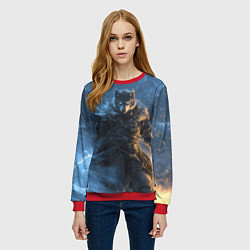Свитшот женский Волк и молния, цвет: 3D-красный — фото 2