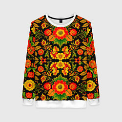 Свитшот женский Русская хохломская роспись, цвет: 3D-белый