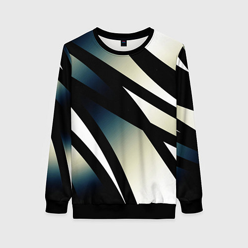 Женский свитшот Чёрно-белый с синим затемнением полосы / 3D-Черный – фото 1