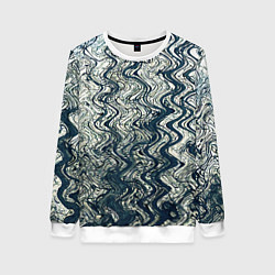 Свитшот женский Бело-синий искажённые абстрактные линии, цвет: 3D-белый
