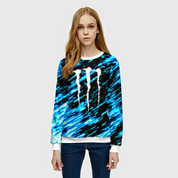 Свитшот женский Monster energy штрихи голубых неоновых красок, цвет: 3D-белый — фото 2