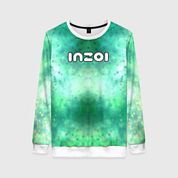 Свитшот женский Inzoi белый логотип на зеленом фоне, цвет: 3D-белый