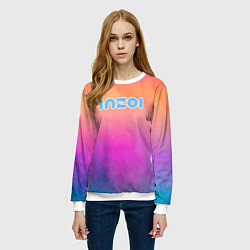 Свитшот женский Inzoi розово-оранжевый фон, цвет: 3D-белый — фото 2