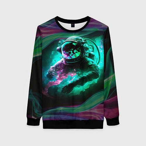 Женский свитшот Космонавт неоновая дымка / 3D-Черный – фото 1