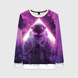 Свитшот женский Космонавт и фиолетовый космос, цвет: 3D-белый