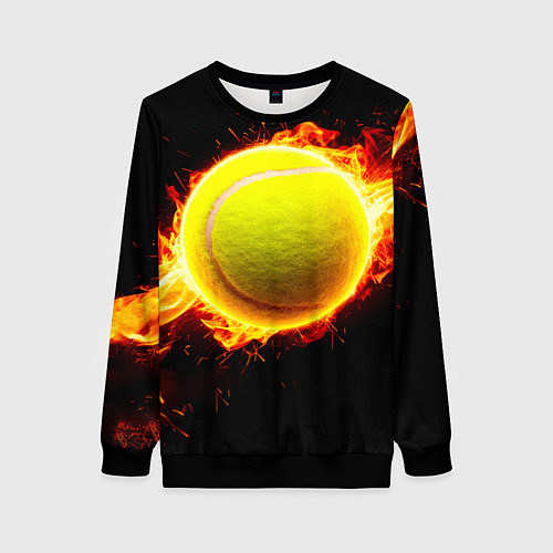 Женский свитшот Теннисный мяч в огне / 3D-Черный – фото 1
