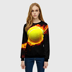 Свитшот женский Теннисный мяч в огне, цвет: 3D-черный — фото 2