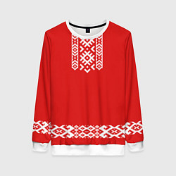 Свитшот женский Славянский узор на красном - вышиванка рубаха крас, цвет: 3D-белый