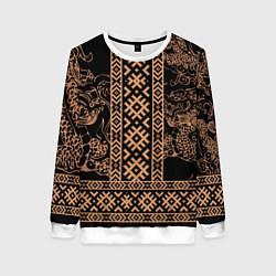 Свитшот женский Золотой дракон с узорами славянскими, цвет: 3D-белый