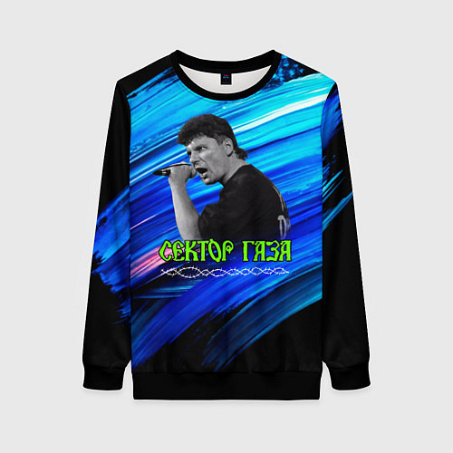 Женский свитшот Юрий Хой синий фон красками / 3D-Черный – фото 1