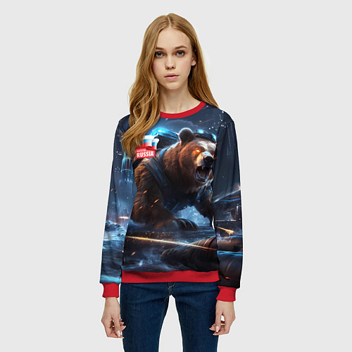 Женский свитшот Русский медведь кибер-война / 3D-Красный – фото 3