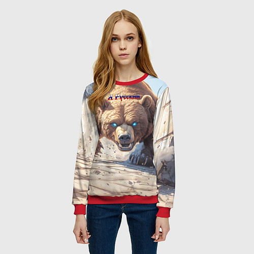 Женский свитшот Русский медведь наступает / 3D-Красный – фото 3