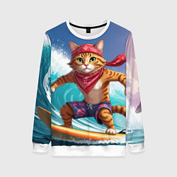 Свитшот женский Кот на волне, цвет: 3D-белый