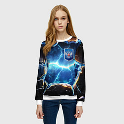 Свитшот женский Синие неоновые плиты и герб РФ, цвет: 3D-белый — фото 2