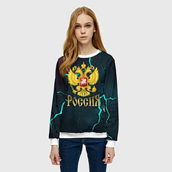 Свитшот женский Россия - синие молнии, цвет: 3D-белый — фото 2