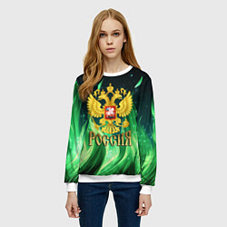 Свитшот женский Россия на фоне зеленого огня, цвет: 3D-белый — фото 2