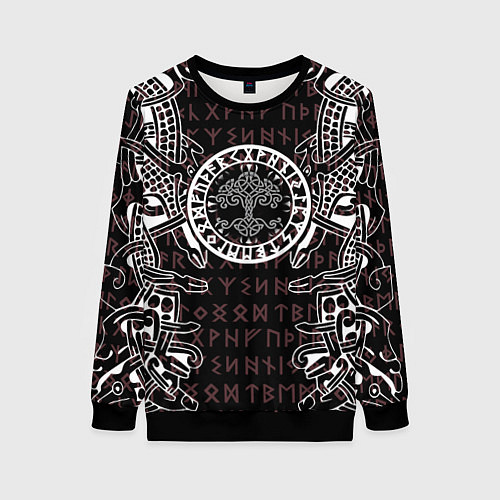 Женский свитшот Дерево жизни и древние руны / 3D-Черный – фото 1