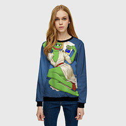 Свитшот женский Девушка лягушка Пепе, цвет: 3D-черный — фото 2
