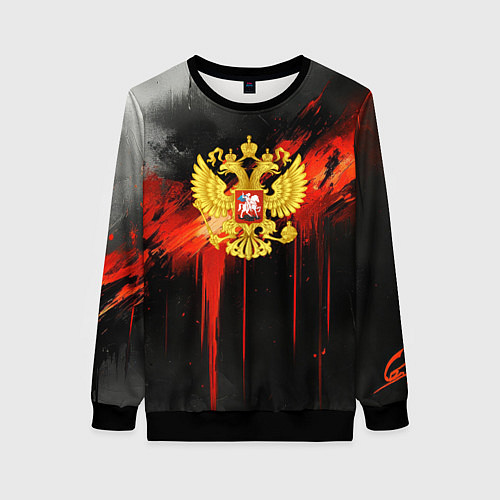 Женский свитшот Герб России - красная краска на черном / 3D-Черный – фото 1