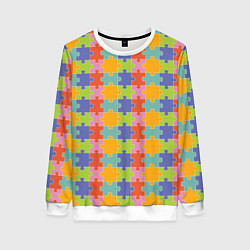 Свитшот женский Разноцветный пазл паттерн, цвет: 3D-белый