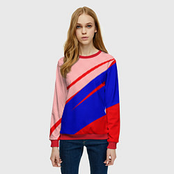 Свитшот женский Красно-синий текстурный с полосами, цвет: 3D-красный — фото 2