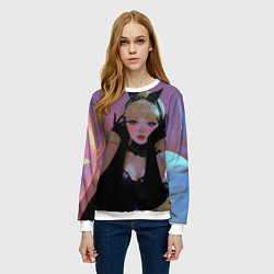 Свитшот женский Девушка - черная кошка, цвет: 3D-белый — фото 2