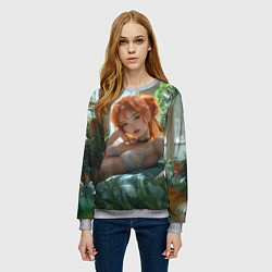 Свитшот женский Рыжая девушка в траве, цвет: 3D-меланж — фото 2