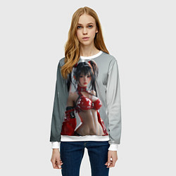 Свитшот женский Азиатская девушка в красном латексе, цвет: 3D-белый — фото 2