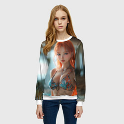 Свитшот женский Рыжая девушка в купальнике, цвет: 3D-белый — фото 2