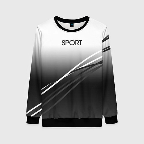 Женский свитшот Sport градиент из белого в серый с полосами / 3D-Черный – фото 1
