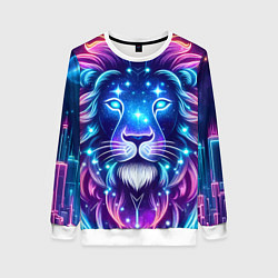 Свитшот женский Космический неоновый лев - нейроарт, цвет: 3D-белый