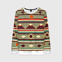 Свитшот женский Этнический мотив с горами, цвет: 3D-белый