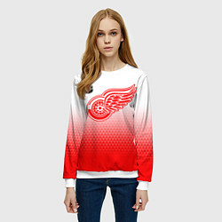 Свитшот женский Детройт Ред Уингз - красно белый градиент, цвет: 3D-белый — фото 2