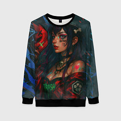 Свитшот женский Девушка с маской киберпанк, цвет: 3D-черный