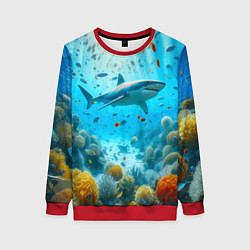 Свитшот женский Белая акула в коралловом рифе, цвет: 3D-красный