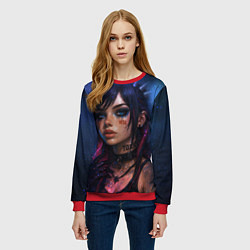 Свитшот женский Девушка неформалка cosmic hell goth, цвет: 3D-красный — фото 2