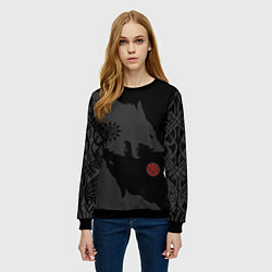 Свитшот женский Волки викингов с обережными символами - тату, цвет: 3D-черный — фото 2