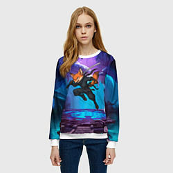 Свитшот женский Лис ниндзя в прыжке, цвет: 3D-белый — фото 2