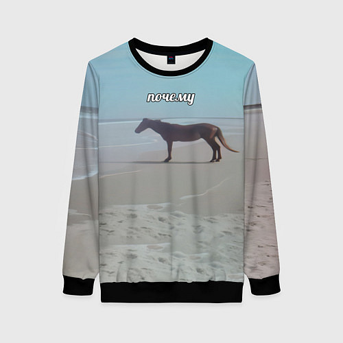 Женский свитшот Лошадь почему мем на берегу / 3D-Черный – фото 1