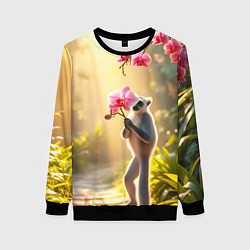 Свитшот женский Лемур идёт на свидание, цвет: 3D-черный