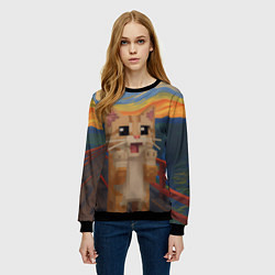 Свитшот женский Кот крик в стиле майнкрафт, цвет: 3D-черный — фото 2