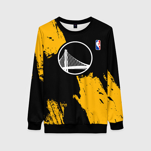 Женский свитшот Голден Стэйт Уорриорз - брызги желтой краски / 3D-Черный – фото 1