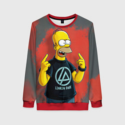 Свитшот женский Гомер в футболке Linkin Park, цвет: 3D-красный