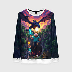 Свитшот женский Дракон края и Стив - Майнкрафт арт, цвет: 3D-белый