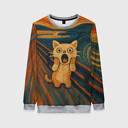 Свитшот женский Котик Крик - вязаный нейроарт, цвет: 3D-меланж