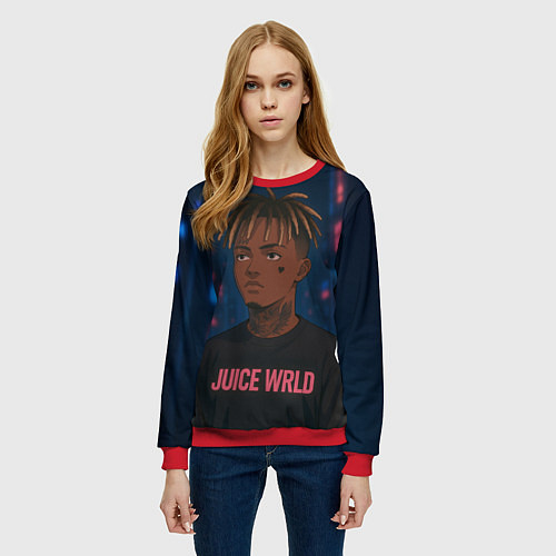 Женский свитшот Juice WRLD - Неоновый аниме арт / 3D-Красный – фото 3