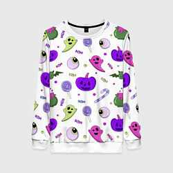 Свитшот женский Halloween purple pumpkin pattern, цвет: 3D-белый