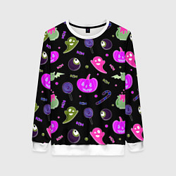 Свитшот женский Halloween pink black pumpkin, цвет: 3D-белый